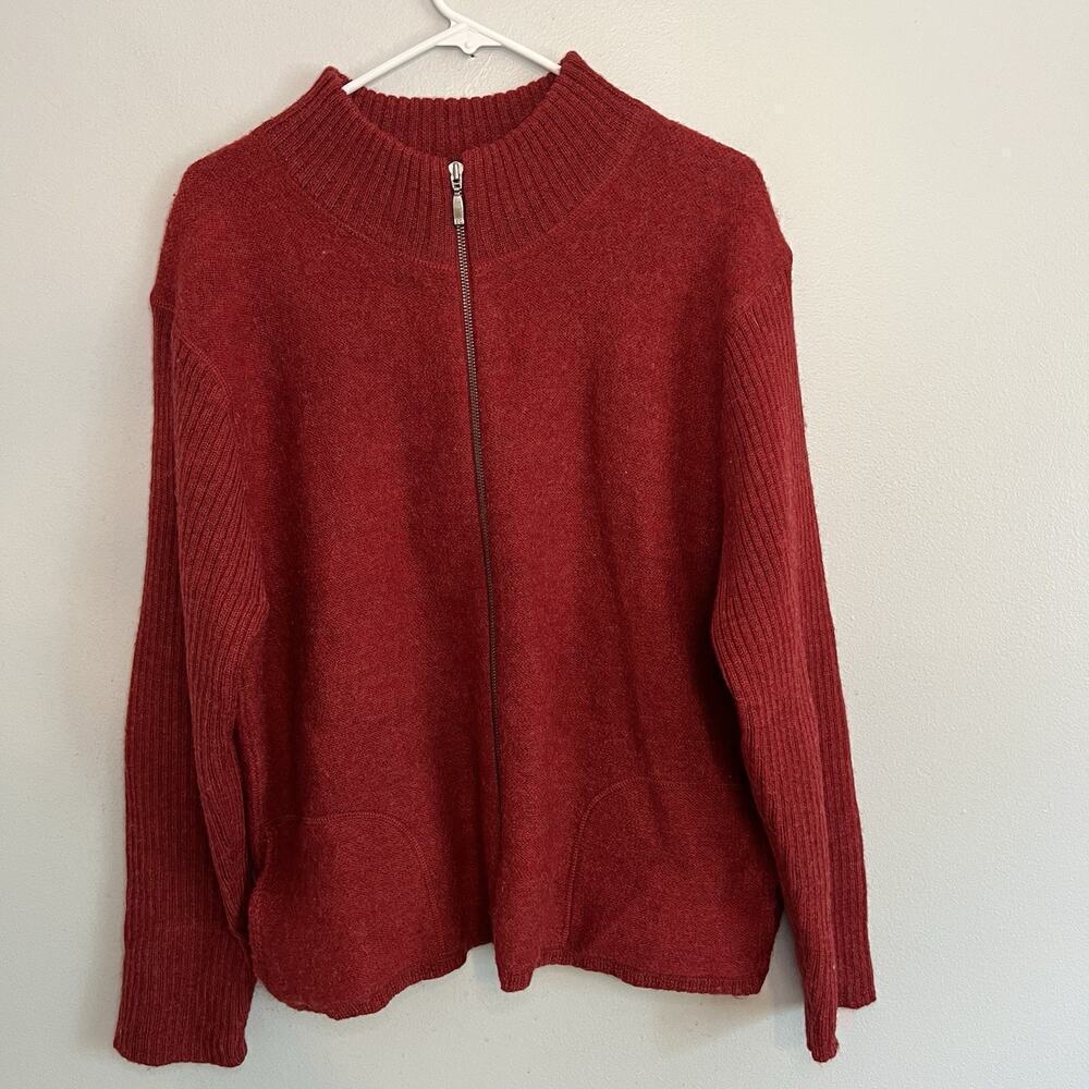 Vintage FG Women's 100% Wool Zip Up Sweater Red Sz L Australia Basic Classic - Picture 1 of 13